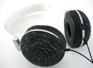 Black Crystal Rhinestone DJ Headphones Headset Earphone