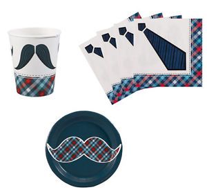 Little Man Mustache Birthday Party Supplies Plates Napkins Cups Set for 8 or 16