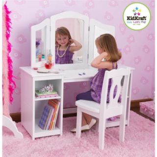 KidKraft Deluxe Wood Vanity Makeup Table Stool Girls Toddlers Furniture Toy