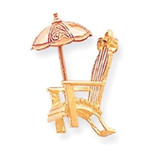 14k Two Tone Gold 3D Beach Chair with Umbrella Charm