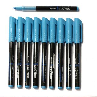 12 Reynolds Inkfluo Blue Ink Highlighters Pack Colour Draw Art Home School New