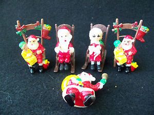 Vintage Miniature Santa 5 Santa Mrs Claus Rocking Chair Santa Kid on Lap