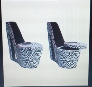 Black Zebra Stripes w Pink High Heel Shoe Chair Plus Hidden Storage Compartment