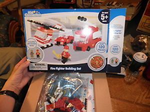 Kid Connection Fire Fighter Building Set OV120 Pcs Fire Car Helicopter Truck