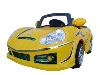 Sporty Yellow Battery Operated Ride on Remote Control R C Power Wheels  Car