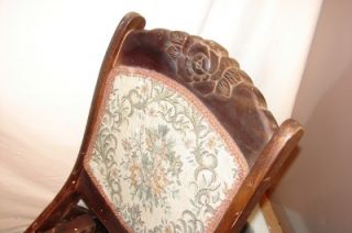 Antique Wooden Folding Rocking Chair Carved Rose Design