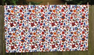 Vtg 60s Bold Floral Bright Upholstery Pillow Fabric Linen Mad Men 48" x 86"