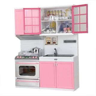 Kids Kitchen Pretend Play Cook Cooking Set Cabinet Stove Toys Pink