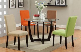 Dining Set Round Glass Table with 4 Chairs Multiple Chair Color Choices
