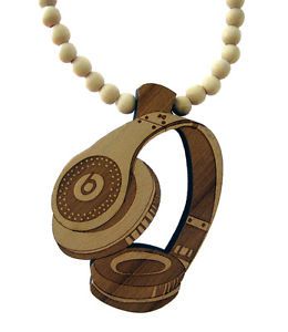 Brown Urban Wooden Bead Beats Headphones Style Necklace Hiphop Chain