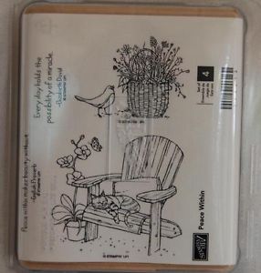 Stampin Up Peace Within Rubber Stamp Set Chair Cat Bird