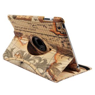 For Apple iPad 2 3 4 Gen Smart Wake Cases Covers World Map 360 Degree Rotating