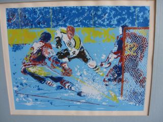 Vintage Sport Modern Print Serigraph Impressionist Ice Hockey Ted Tanabe 1975