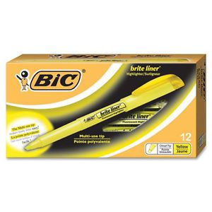 BIC Brite Liner Fluorescent Chisel Tip Highlighters 12 Fluorescent Yellow