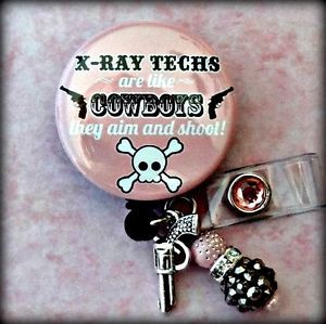 X Ray Tech Retractable ID Reel Badge Holder with Charm