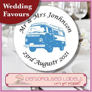 70 Personalised VW camper Van Wedding Day Invitation Labels Stickers Any Colour