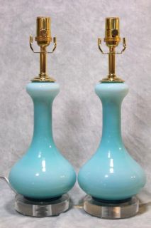 Pair Vintage Murano Glass Baby Blue Opaline Lamps 1950s Italy