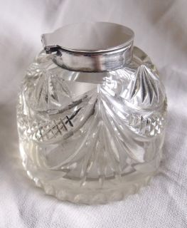 Superb Antique Solid Silver Crystal Ink Bottle Birmingham 1901