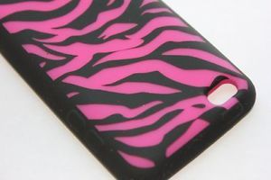 iPod Touch 4th Gen Soft Silicone Rubber Gummy Gel Skin Case Cover Pink Zebra
