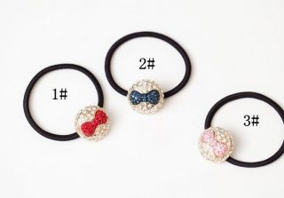 Korean Style Women Crystal Flowers Bow Hair Band Rope Scrunchie Ponytail Holder