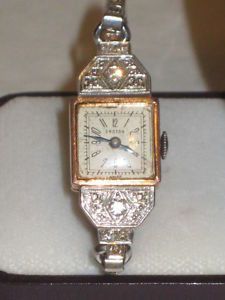Womens Croton 17 Jewel Solid 14k Rose White Gold Diamond Case Manual Watch