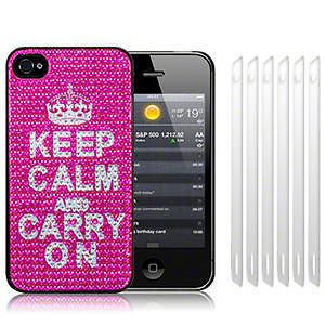 Keep Calm and Carry on Bling Case for iPhone 4S 4 6 PC LCD Guard Hot Pink