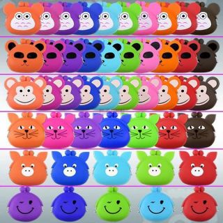 Cute Silicone Jelly Cartoon Pig Cat Coin Key Change Wallet Pouch Purse Organizer