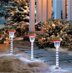 Set of 3 LED Light Show Christmas Pathway Lights Markers Outdoor Holiday Decor