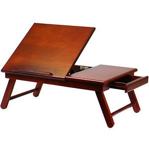 Walnut Flip Top Laptop Notebook Stand iPad Lap Desk Bed Couch Tray Reading Table
