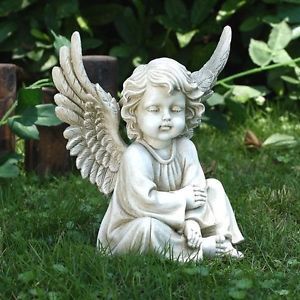 Sitting Angel Cherub Garden Statue Lawn Memorial Decor