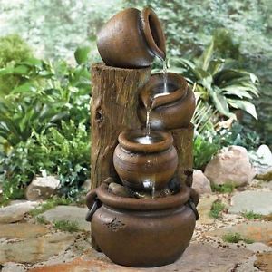 Tuscan Rustic Jug Fountain Outdoor Water Feature Lawn Garden Decor LED Lighted