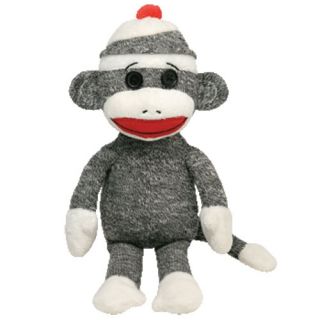 Ty Beanie Babies 8'' Socks Gray Sock Monkey Brand New