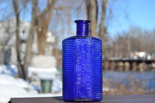 Antique Cobalt Blue Bottle Melvin Badger Apothecaries Boston Mass Nice