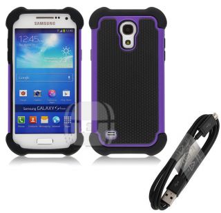 For Samsung Galaxy S4 s IV Mini Purple Armor Heavy Duty Cover Case Cable