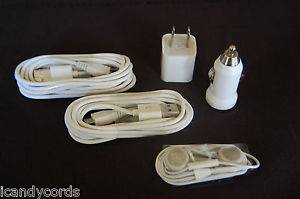 White Huawei Activa 6 Foot USB Cords Wall Charger Car Adapter and Earbuds