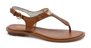 Michael Kors MK Plate Luggage Brown Leather Thong Sandal Shoes 8 New