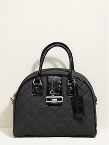 New Guess Quilted Groovy Dome Tote Travel Bag Luggage ID Tag Black Satchel