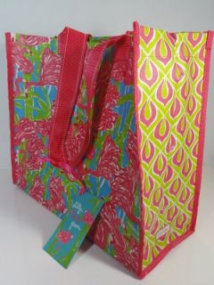 Lilly Pulitzer Market Bag "Fan Dance" Pink Flamingo Green Recyclable Eco Tote NW