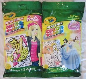 Crayola Color Wonder Lot Disney Princess Barbie 15 PC Book 3 Markers Each New