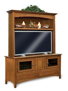 Amish TV Entertainment Center Solid Oak Wood Media Hutch LCD Cabinet Storage New