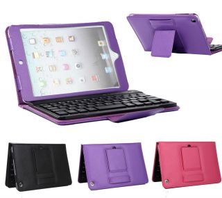 For Apple iPad Mini Stand Leather Case Cover Removable Bluetooth Keyboard Purple