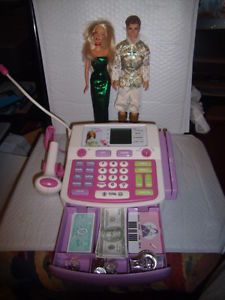 Barbie Shop with Me Talking Cash Register Scanner Cards 2 RARE Dressed Dolls