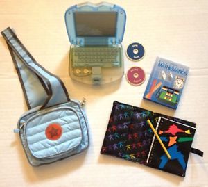 American Girl Lindsey Laptop Retired Bag Blue Math Book Discs Notebook Pencil