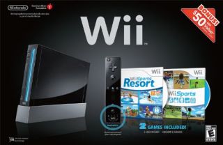 Nintendo Wii Console Black 2 Game Bundle Sports Resort Nunchuk Controller New