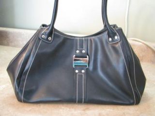 Nine West Black Leather Hobo Bag Purse Silver Hardware