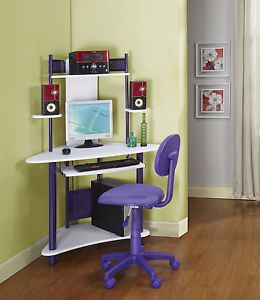 Purple Finish Corner Workstation Kids Children's Computer Desk Chair New