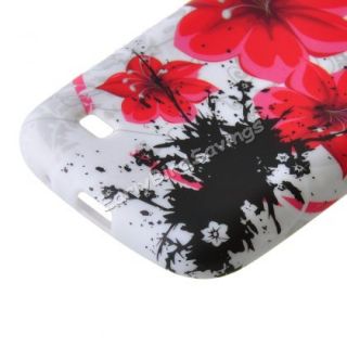 Red Flower Black Ink White Soft TPU Case Cover for Samsung Galaxy S4 Mini I9190