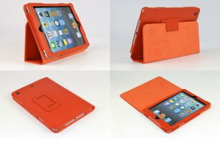 New Orange Apple iPad Mini Leather Filp Case Cover w Stand Screen Protector