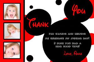 Red Polka Dot Mickey Minnie Mouse Thank You Cards You Print