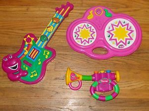Barney The Dinosaur Musical Instruments Toy Lot Music Drum Guitar Trumpet Horn